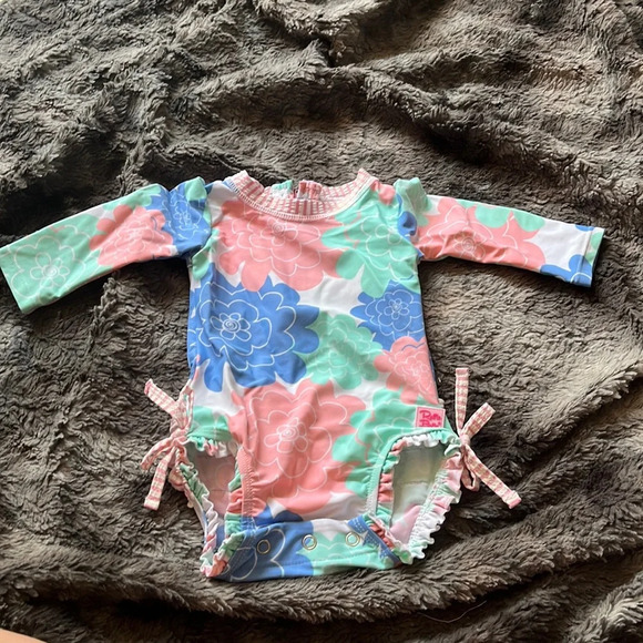 Ruffle Butts Floral Kids Swim One Piece - Pink, Blue, Green - Picture 1 of 4